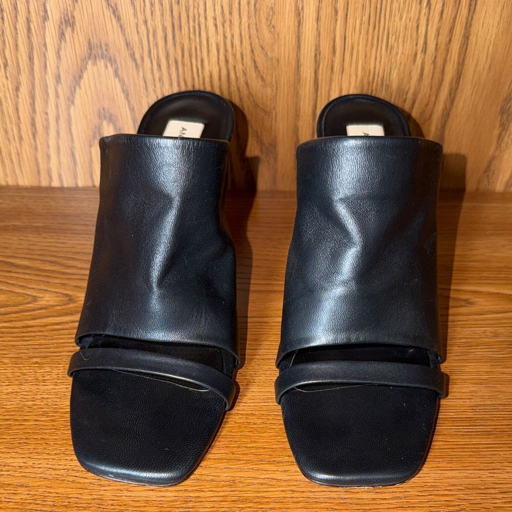 ANTONIO MELANI Black Leather Open-Back Mules